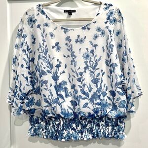 Romantic Blue & White Floral Boho Blouse - Petite XL